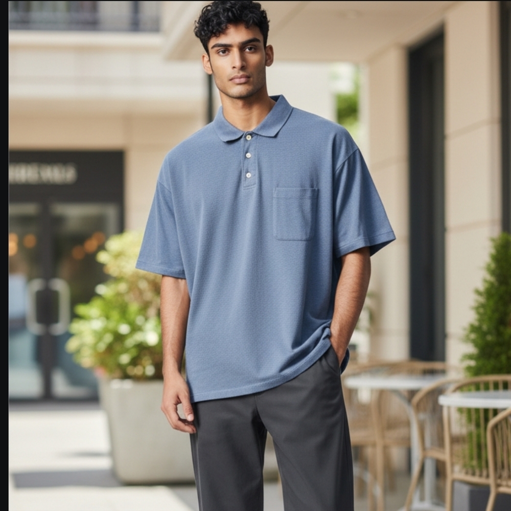 Men's St. Johns Blue Short-Sleeve Polo Shirt with Chest Pocket Size-XXL